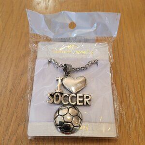 I Love Soccer Necklace Heart and Soccer Ball Pendant Silver by U7 NEW
